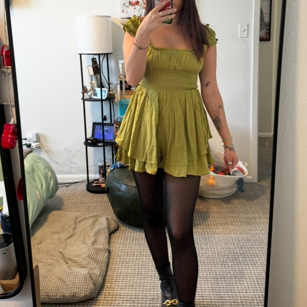 Urban Outfitters Green Off-Shoulder Romper